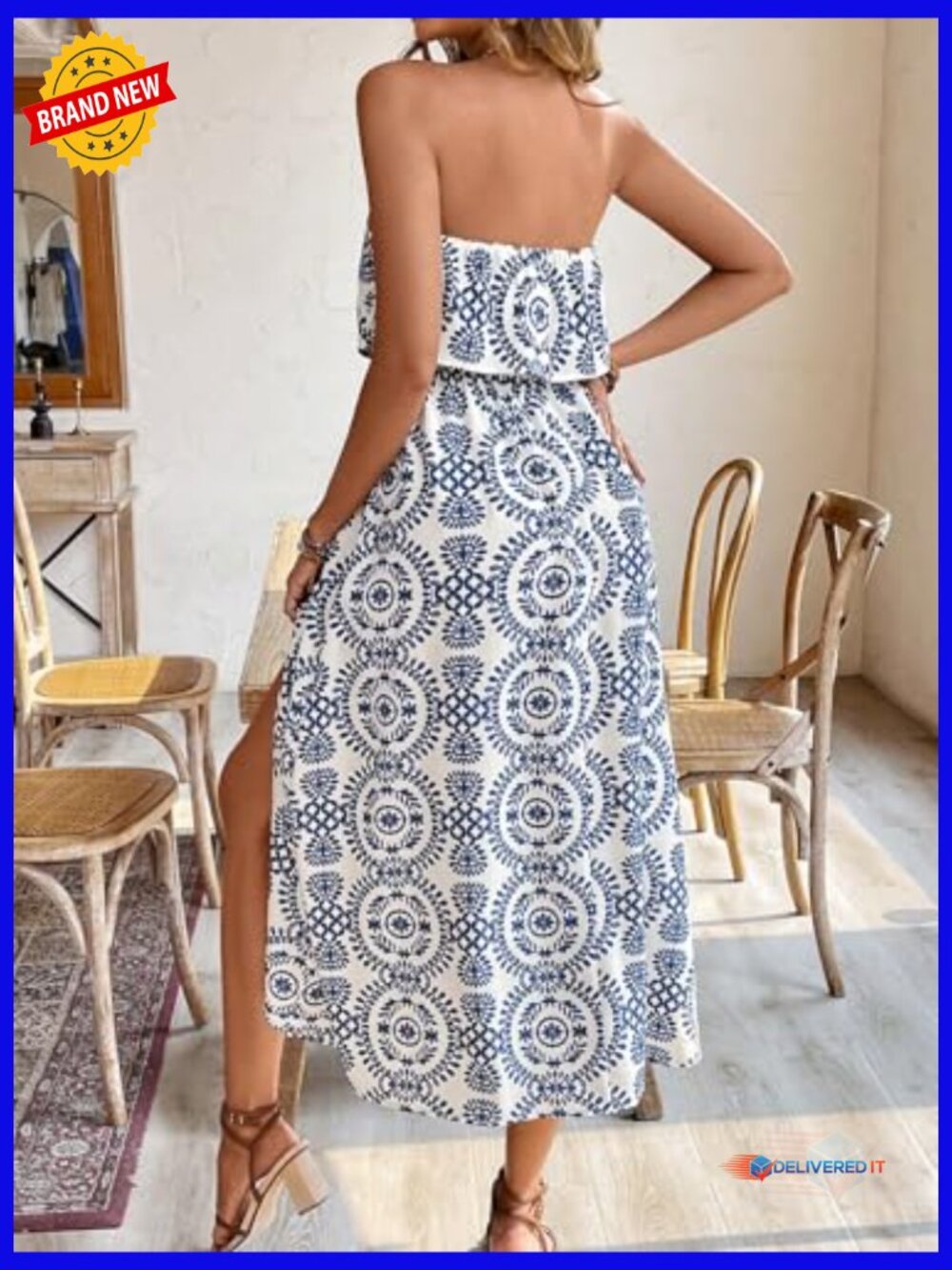 Ruffle Floral Maxi Dress Off Shoulder Wedding Guest Slit Hem Beach Prom - Picture 2 of 5